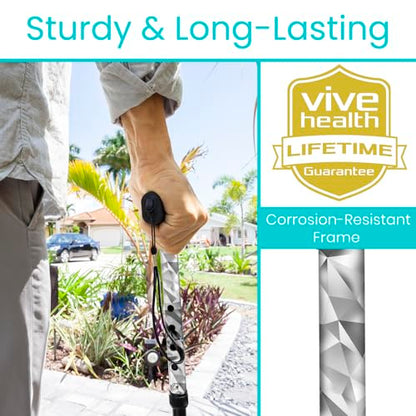 Vive Folding Cane - Foldable Walking Cane for Men, Women - Fold-up - color: Grey Poly