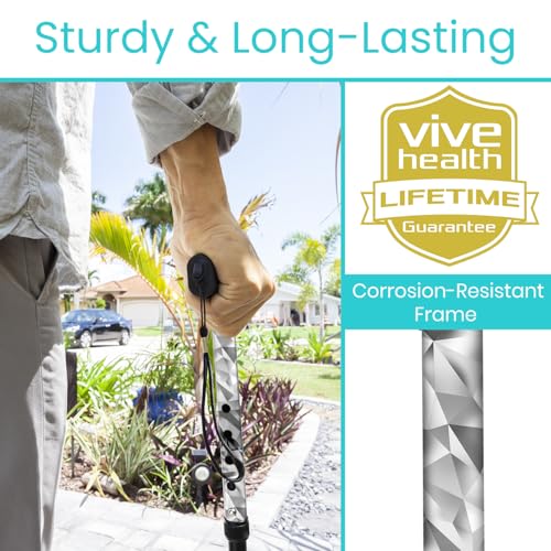 Vive Folding Cane - Foldable Walking Cane for Men, Women - Fold-up - color: Grey Poly