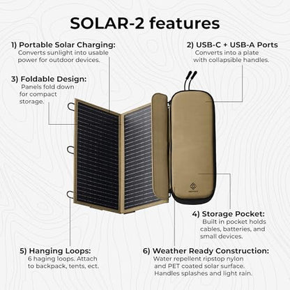 NESTOUT Portable Solar Panel, USB-C and USB-A Ports, 14W Solar Charger for Camping, Water Repellent Ripstop Nylon, Foldable Compact Design, Digital Ammeter, Adjustable Stand, Beige (2 Panel) - color: Beige 2-Panel (Upgraded)