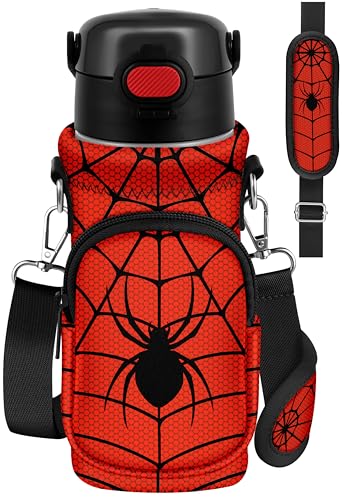 Miss Adola Water Bottle Carrier with Strap for Kids, 14-20 oz - color: Black Spider