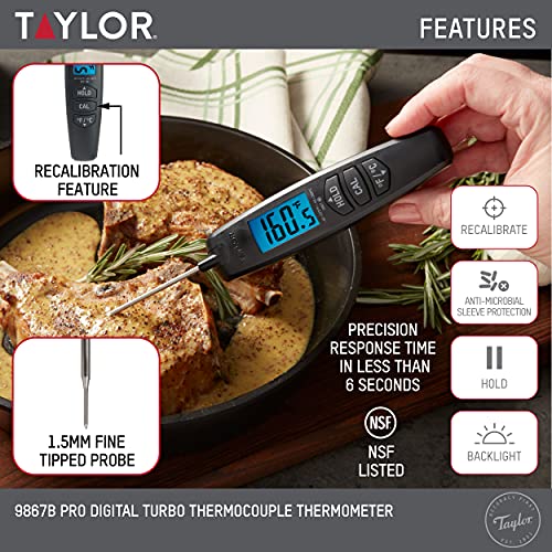 Taylor Digital Turbo Instant Read Thermocouple Meat Food Grill BBQ Cooking Kitchen Thermometer, Folding Probe, Black - color: Black, size: 1 EA