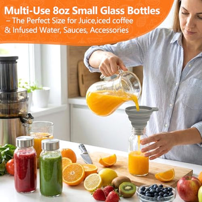 Luxfuel 8 oz Glass Bottles with Lids, Small 4 Pack Clear Juice Bottles - color: 8oz Clear Glass 4 Pack