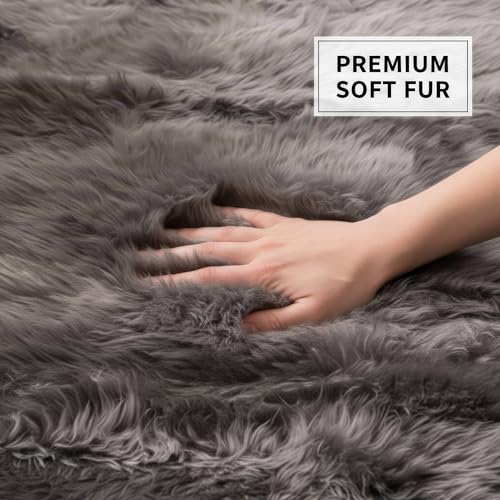 Premium Gray Sheepskin Rug Genuine Fur Bedside Runner 2x6ft - Great for Soothing Feet - Ethically Sourced Sheep Fur Rugs - Sheepskins Wool Runner - color: Grey, size: 2' x 6' (Natural)
