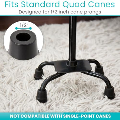 Vive Quad Cane Tips - Heavy Duty 1/2 inch Replacement Rubber Foot - Black - style: 1/2 inch (4 Pack)