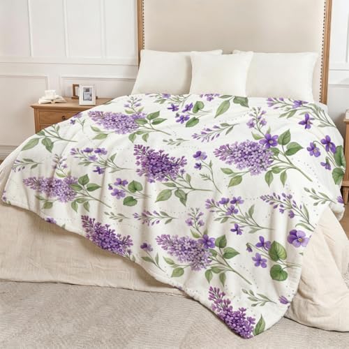 Lilac and Violet Blanket, Ultra-Soft Flannel Fleece Throw 60" x 80" - color: Lilac and Violet, size: 60"x80"