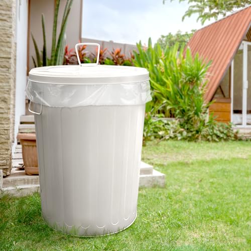 Plexon 20 Gallon Metal Trash Can with Lid Outdoor Large Trash Bin Steel Garbage Can for Garage Patio Farmhouse Bucket Bird Seed Storage Can Heavy Duty Round Container, Off-White - color: Off-White