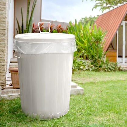 Plexon 20 Gallon Metal Trash Can with Lid Outdoor Large Trash Bin Steel Garbage Can for Garage Patio Farmhouse Bucket Bird Seed Storage Can Heavy Duty Round Container, Off-White - color: Off-White