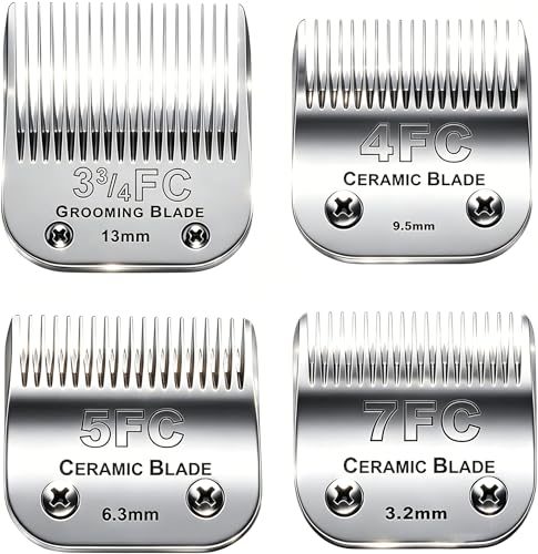4PACK Dog Grooming Clipper Replacement Blades Compatible with Andis Pet Clipper/Oster A5/Wahl KM Series Dog Clipper,Ceramic Blade & Stainless Steel Blade (#3FC+4FC+5FC+7FC) - color: 3fc+4fc+5fc+7fc