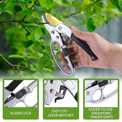 Garden Clippers, Premium Germany Titanium Pruners, 4x cutting power trimming, Pruning Shears, Cutting Rose, Flower, Hedge, Stem, Tree, Sharp Gardening Scissors, Arthritis Weak Hand Snips - style: Titanium -Black