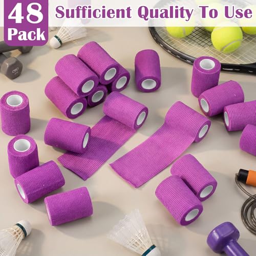 Treela 48 Pack Self Adhesive Wrap Bandage, Light Purple, 3 Inches x 5 Yards - color: Light Purple, size: 3 Inch X 5 Yards