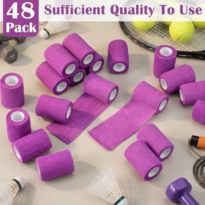 Treela 48 Pack Self Adhesive Wrap Bandage, Light Purple, 3 Inches x 5 Yards - color: Light Purple, size: 3 Inch X 5 Yards