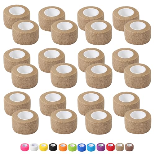 24 Pack Self Adhesive Bandage Wrap, 1 in x 5 Yards Vet Wrap Tape, Skin | Non-Woven Self Adherent Cohesive Bandage for Thumb, Finger, Wrist, Knee, Ankle - color: Skin, size: 1 IN x 5 YDS - 24 Pack