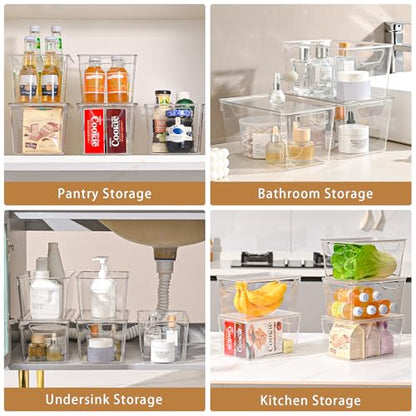 Freebat 12 Pack Clear Storage Bins with Lids, Middle Pantry 0rganizer Bins | Stackable Plastic Storage Containers, Pantry Organization for Office, Bedroom, Cabinet, Fridge,Kitchen Organization - size: 12 Pack Middle
