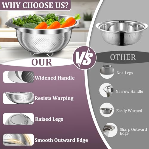 Stainless Steel Colander - 3QT Medium Capacity Strainer with Handle, Kitchen Food Strainer Basket for Washing Vegetables, Fruits, Rice, and Pasta, Kitchen Present for Women - color: Silver