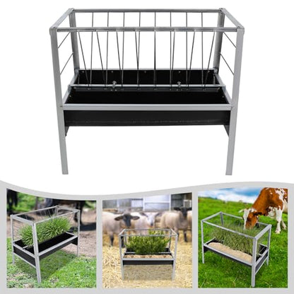 Large Capacity Feed Trough, 40" Long Livestock Hay Feeder Heavy Duty 2-in-1 Pasture Hay Feeder Heavy Duty Steel for Sheep Farms Sheds