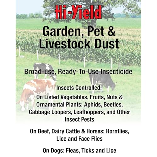 Hi-Yield (32202) Garden, Pet and Livestock Dust, 4 lbs | Carbaryl 5% dust - Kills garden, pet and livestock insects on contact, 4 lb size - Gardeners & pet owners - size: 4 lbs.
