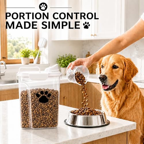 5-7Lbs Dog Storage Container with cleaning brush and Measuring Cup - color: 6QT+3QT-White