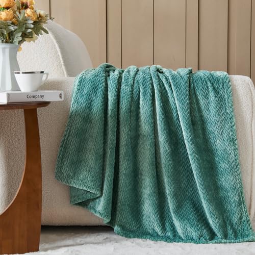 NEWCOSPLAY Fleece Leaves Pattern Throw Blanket, Light Teal, 50"x60" | Super Soft Throw Blanket, Lightweight Cozy Bed Sofa Blanket, Premium Silky Flannel Fleece, Travel Blanket for All Season Use - color: Light Teal, size: Throw(50"x60")