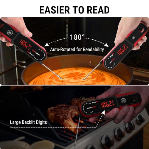TempPro TempSwift 1 Sec Instant Read Meat Thermometer Digital - color: Red