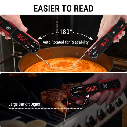 TempPro TempSwift 1 Sec Instant Read Meat Thermometer Digital - color: Red