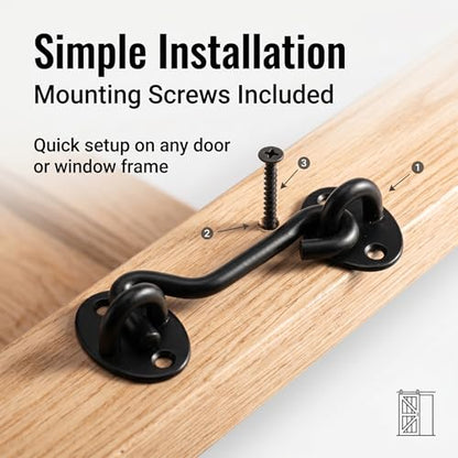 3” Privacy Hook and Eye Latch Easy Lock for Barn Door, Black (3 INCH-2PCS) - size: 3 INCH-2PCS