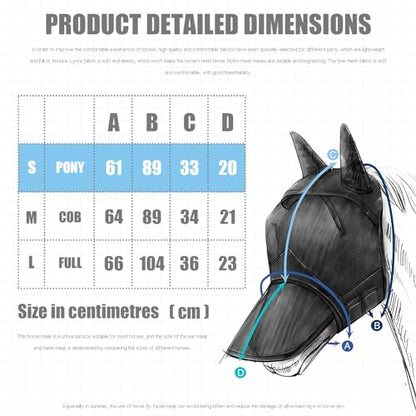 Horse Fly Mask,Horse Fly Mask with Nose,Masks for Horses with Ears,Ear Bonnet for Horses,Donkey Mask Fabric with Purple Line Protection Soft Mesh for Horse Summer (Blue, S)