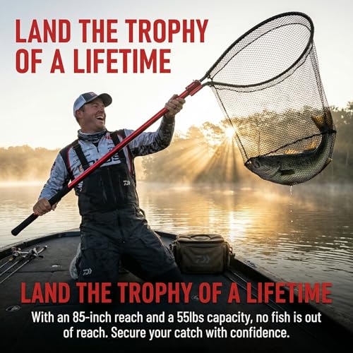 High Strength Heavy Duty Extra Large Aluminum Landing Net - Telescoping Handle (67-85inch), 27in Net Opening for Saltwater Fishing, Boat, Pier, River Angling