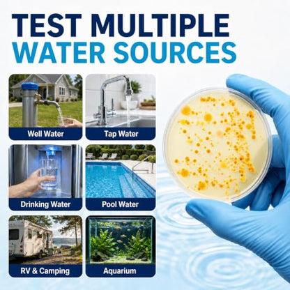 Bacteria Water Test Kit for Drinking Water, 12-Pack Well Water Testing Kit for Coliform and E. coli, At-Home Testing for Well, Tap, City and Pool Water, Includes Free Lab Analysis