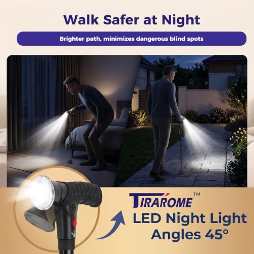 Walking Cane for Men & Women, Smart Cane with Alarm & Light | Foldable,Free Standing, All Terrain, Collapsible, Second Handle, Adjustable, Travel Bag, Seniors & Adults - size: 31-34.5" Cane ( Fit 5'0" - 5'7" )
