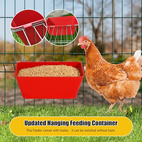 2 Pack Chicken Feeder Waterer 2.5 Quart Hanging Poultry Feeders Trough - color: Red