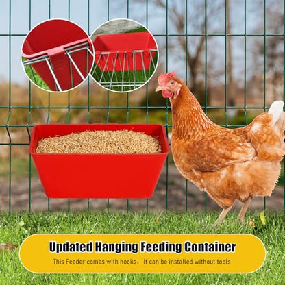 2 Pack Chicken Feeder Waterer 2.5 Quart Hanging Poultry Feeders Trough - color: Red