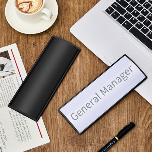 Therwen 50 Pcs Aluminum Office Name Plate Holder for Door, Black - color: Black