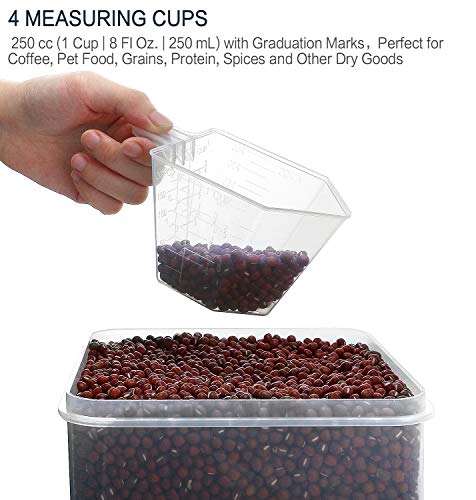 Large Food Storage Containers 5.2L (175oz), MCIRCO 4 Pieces Plastic Airtight Food Storage Containers for Flour, Sugar, Baking Supplies, with 4 Measuring Cups and 20 Labels - size: 5.2L