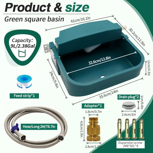 Automatic Dog Water Bowl 9L/300oz Large for Chicken Cattle Horse Sheep Goat | Wall mounted chew‑proof With 78.74”Garden Hose Float Valve Easy to clean with drainage hole Easy to Clean Outdoor Indoor