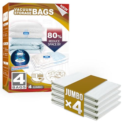 TAILI 4 Pack Vacuum Storage Bags, Jumbo Size (31×40 inch), Cream - size: 4 Jumbo