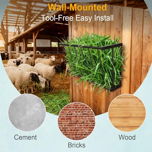 30'' Metal Wall Mount Hay Feeder, 20 Gallon Livestock Feeder | Steel Hay Feeder& Blanket Holder , Metal Wall Hay Rack for Goats, Sheep and Storage