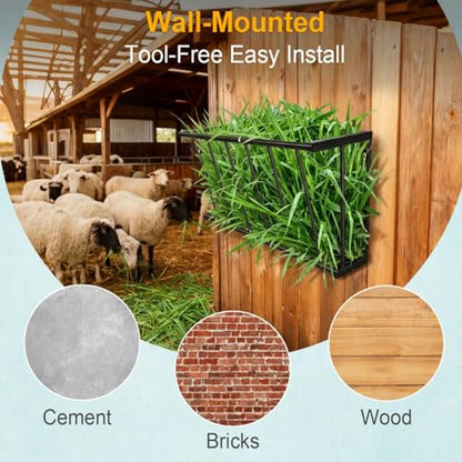 30'' Metal Wall Mount Hay Feeder, 20 Gallon Livestock Feeder | Steel Hay Feeder& Blanket Holder , Metal Wall Hay Rack for Goats, Sheep and Storage