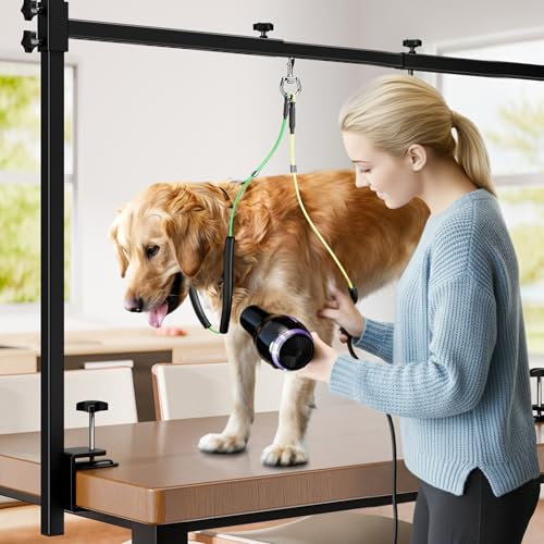 H Shape Dog Grooming Arm for Table, L Size Hammock, 42" H, 31-43" W | Heavy Duty, Adjustable Grooming Stand, Clamp Fits up to 2.76", with Hammock & 2 Nooses for Home Grooming & Nail Trimming - size: L Hammock (Leg Spacing: 5.9–14″)