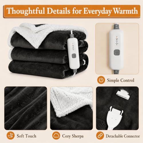 Electric Heated Blanket 72"×84", 4 Heating Levels & 10H Auto-Off | Full Size Dark Gray, Sherpa & Soft Microplush, Quick Heating, Machine Washable, for Couch, Bed & Office, Parents' Gifts - color: 01-dark Gray, size: Full Size ( 72"x84" )