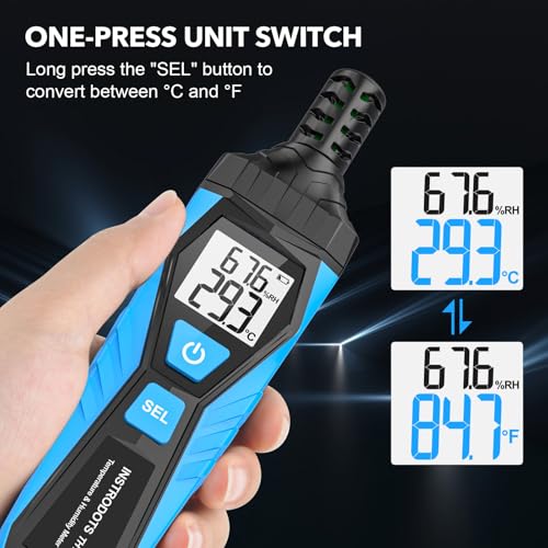 Temperature Humidity Meter Hygrometer with Dew Point & Wet Bulb - color: Blue, size: TH10