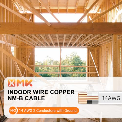 10ft NM-B 14/2 Wire with Ground,14/2 Electrical Wire 14 Gauge 2 Conductor 14 AWG Copper Solid Indoor 14/2 W/G NMB Cable NonMetallic Sheathed with Ground,Residential Electrical Wiring for Switch,Outlet - size: 10ft, style: 14 AWG-2 Conductor w/ Ground