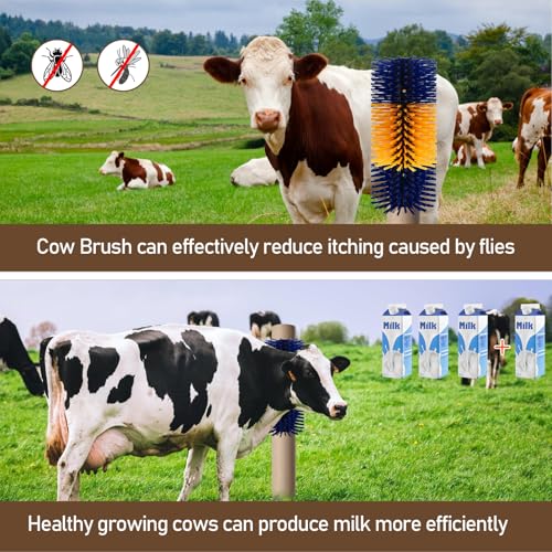 Livestock Scratching Brush, Flexible PBT Horse Grooming Kit Horse Brushes, Massage Brush Kit for Cattle, Cow, Sheep, Horses Goat Supplies (Yellow-Blue, 2 pack)