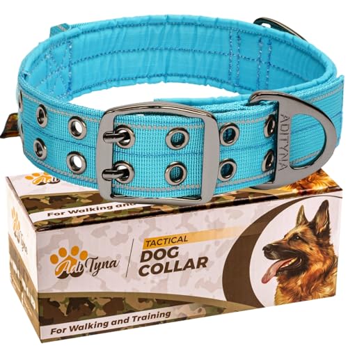 ADITYNA Heavy Duty Dog Collar for Medium Dogs with Traffic Handle - color: Blue, size: Medium: Fit 15-19" Neck