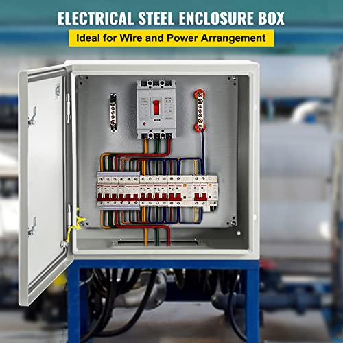 VEVOR NEMA Steel Enclosure, 24 x 24 x 12'' NEMA 4X Steel Electrical Box, IP66 Waterproof & Dustproof, Outdoor/Indoor Electrical Junction Box, with Mounting Plate - size: 24 x 24 x 12