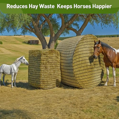 Round Bale Hay Net for Horses, Durable Knotless Nylon Slow Feeder,6x6 ft, Reduces Hay Waste, Ideal for Outdoor Use, Promotes Healthy Digestion (5 * 5FT) - size: 5*5FT