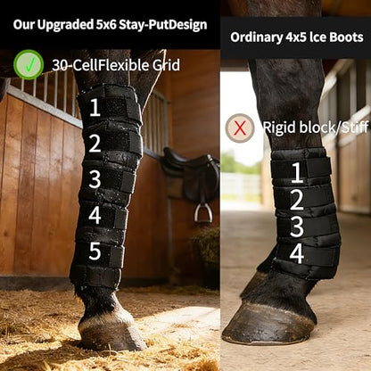 Reusable Gel Horse Ice Boots 2 Pack, Adjustable 5 Leg Cooling Wraps