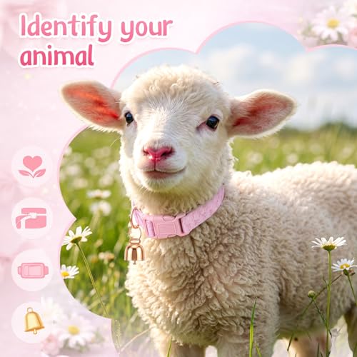 Goat Collar with Copper Bell Set for Sheep Lambs Pygmy Goat,Pink Bow