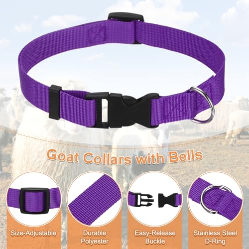 M METERXITY 6-Pack Goat Collars with Bells, 13.8"-20.5" Polyester Adjustable Pet Collar with Anti-Lost Grazing Copper Bell for Small Farm Animal/Sheep/Cow/Goat [Purple] - color: Purple