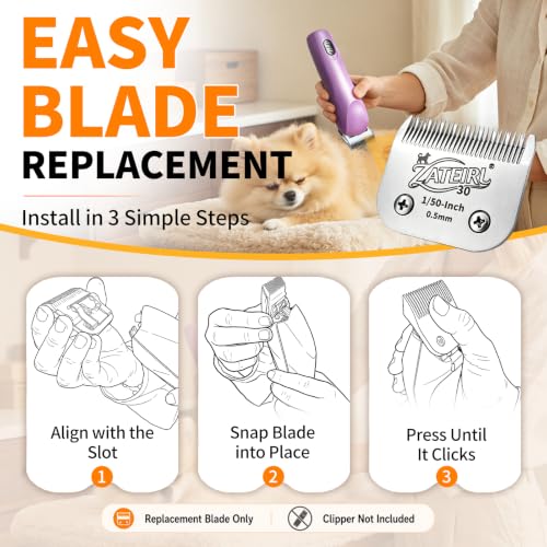 Size 30 Detachable Pet Grooming Clipper Blade with Ceramic Cutter, 0.5mm 1/50 Inch Cut Length, Silver, Compatible with Andis, Oster A5, Wahl KM10, 3 Pack - color: Silver, size: 30# 0.5mm - 3 Pack