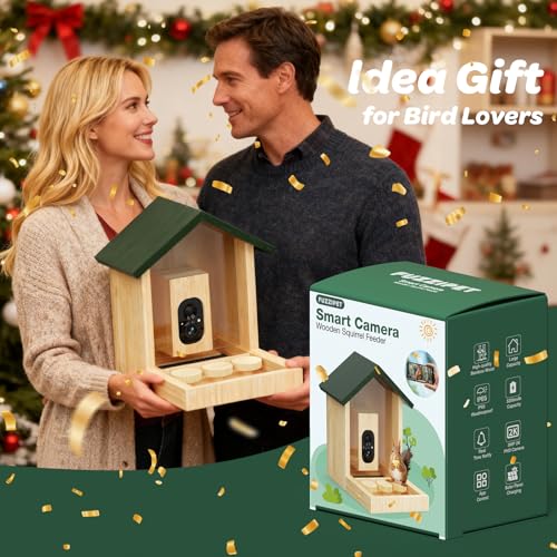 Wooden Squirrel Feeder with Camera, Solar-Powered, 2K HD+ Video | Cloud Storage, Large Capacity, Ideal for Squirrel Lovers